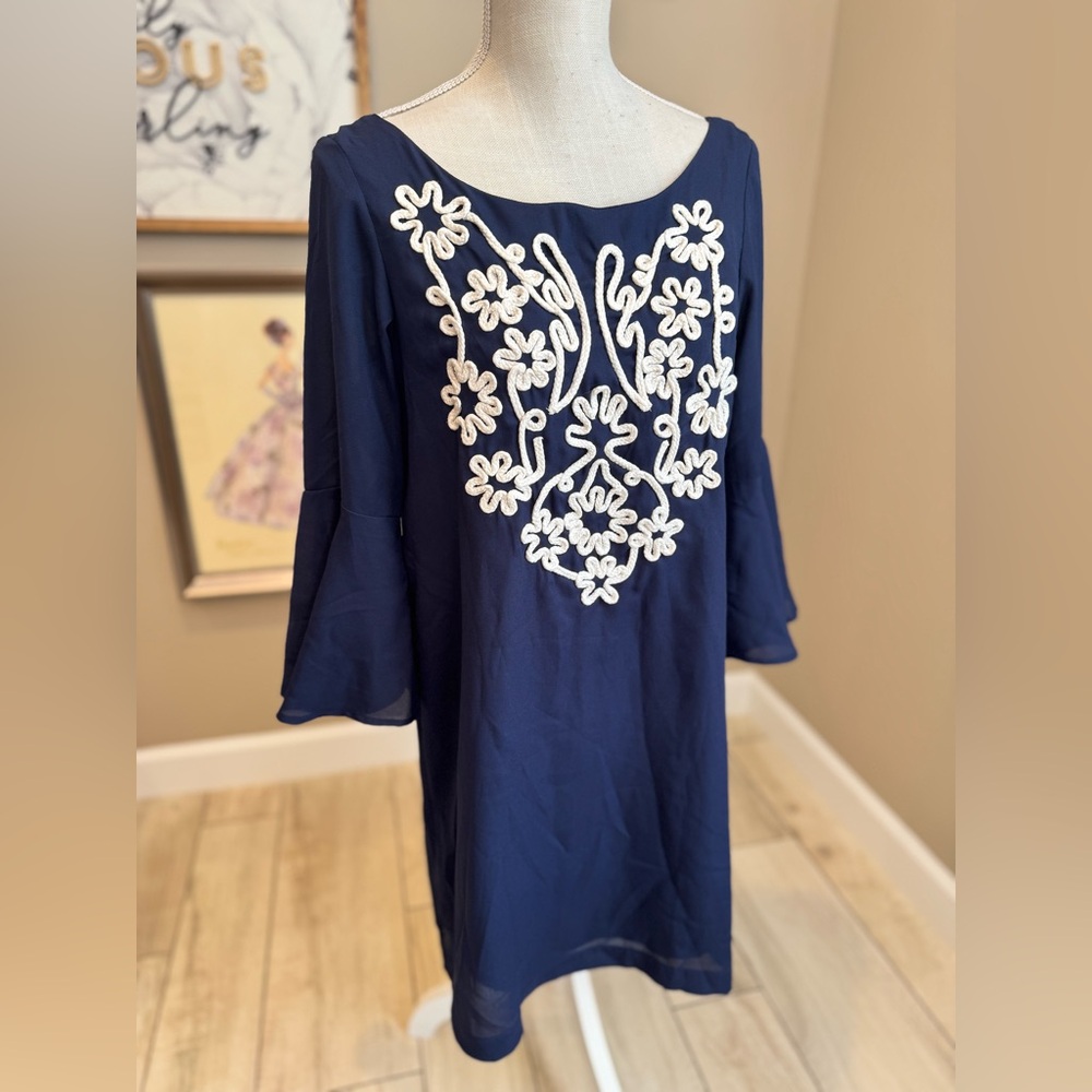 JUDITH MARCH Navy Floral Embroidered Midi Dress